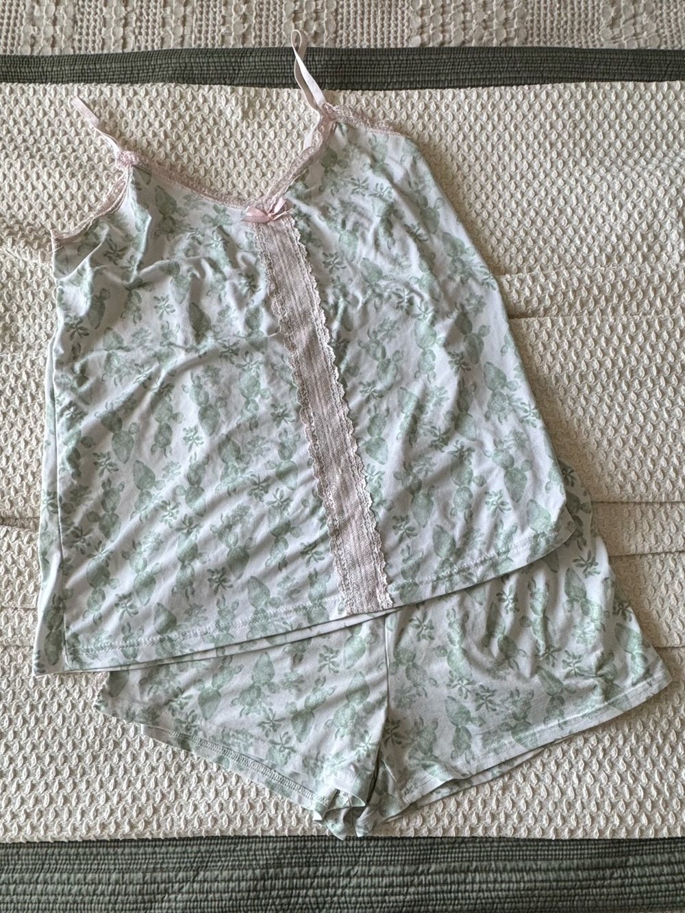 Nanette Green and Pink Cactus Print Cami & Short Pajama Set